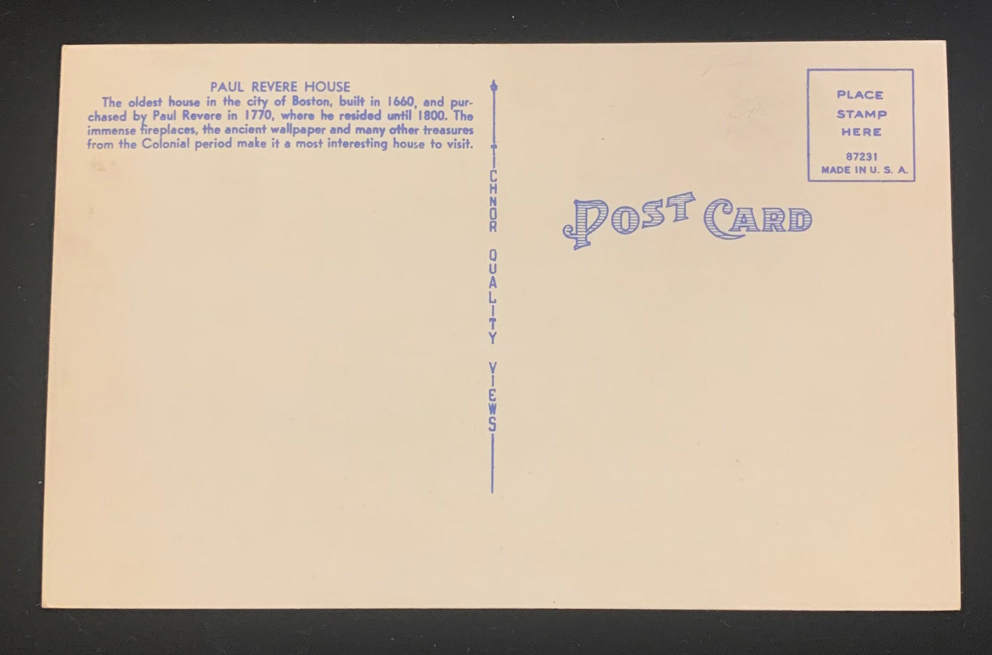 Paul Revere House - Boston Massachusetts - 1940s Linen Postcard