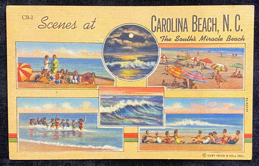 Scenes at Carolina Beach, North Carolina, The South's Miracle Beach - 1939 Linen Postcard