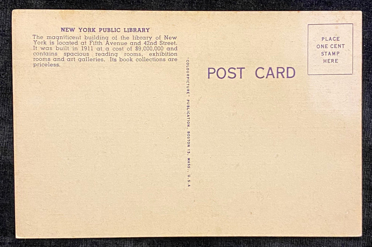 Public Library - New York City, New York - 1940s Linen Postcard