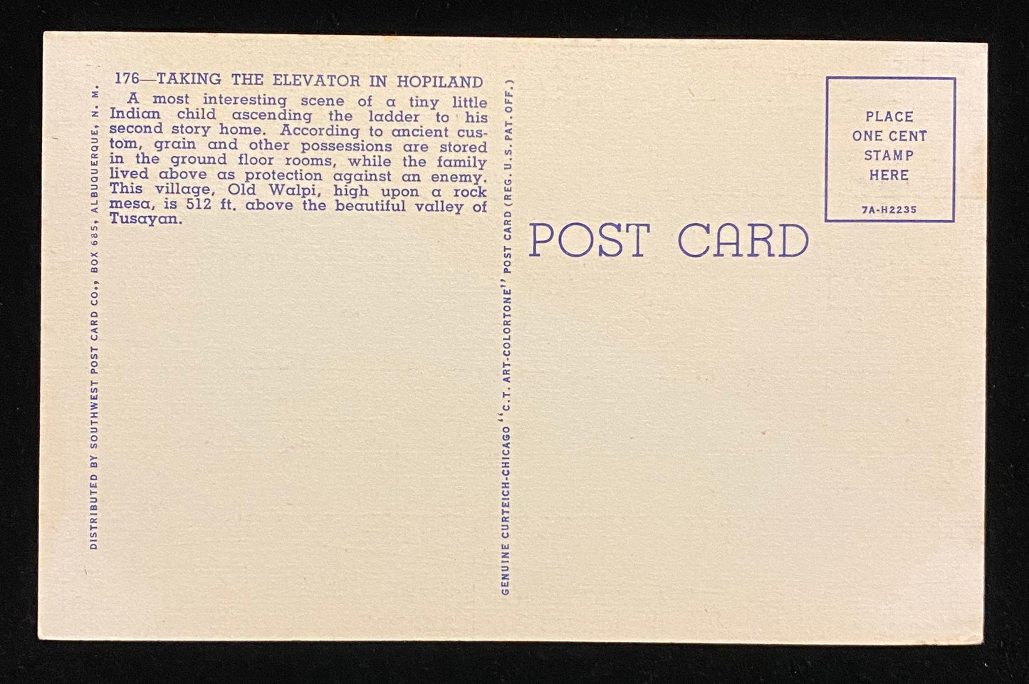Taking the Elevator in Hopiland, Arizona - 1937 Linen Postcard