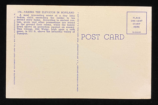 Taking the Elevator in Hopiland, Arizona - 1937 Linen Postcard