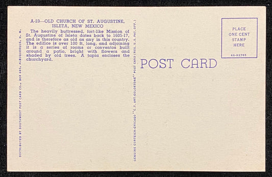 Old Church of St. Augustine - Isleta, New Mexico - 1936 Linen Postcard