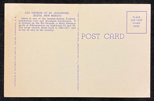 Interior of Old Church of St. Augustine - Isleta, New Mexico - 1935 Linen Postcard