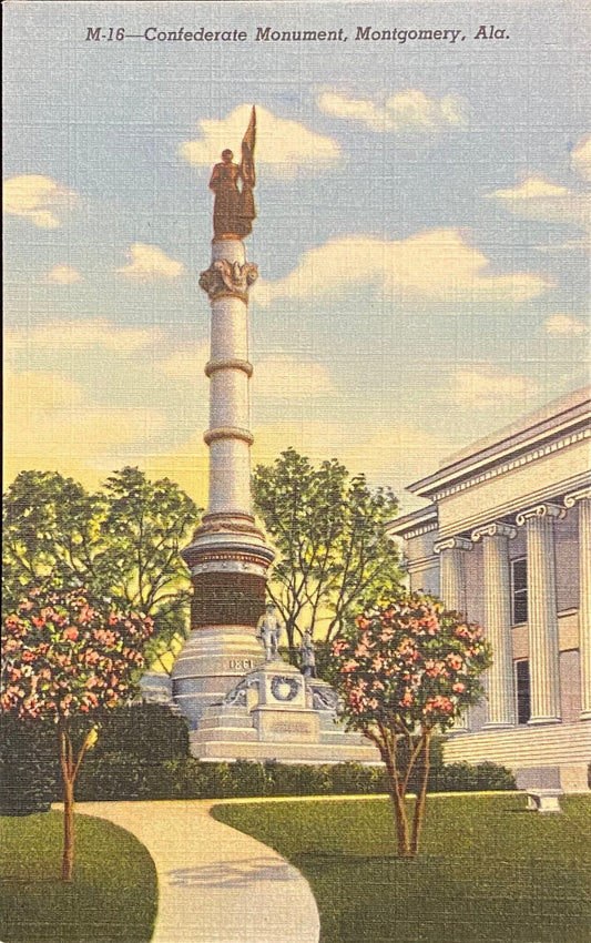 Confederate Monument - Montgomery, Alabama - 1943 Linen Postcard