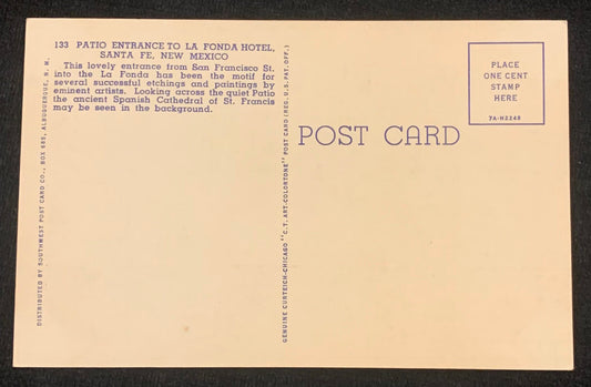 Patio Entrance - La Fonda Hotel - Santa Fe, New Mexico - Vintage Postcard