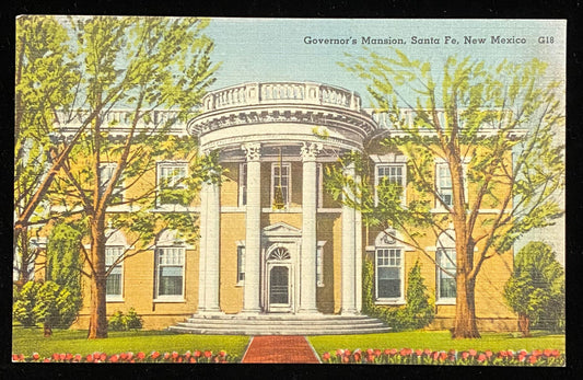 Governor's Mansion - Santa Fe, New Mexico - 1940s Linen Postcard