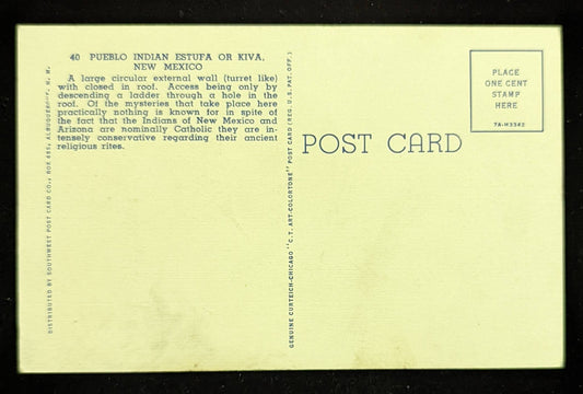 Pueblo Indian Estufa or Kiva, New Mexico - Vintage Postcard
