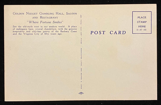 Saloon The Golden Nugget Las Vegas, Nevada - 1940s Linen Postcard
