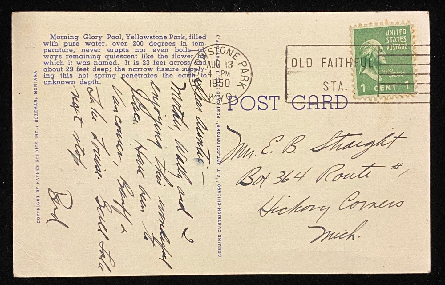 Morning Glory Pool, Yellowstone National Park, Wyoming - Vintage Postcard