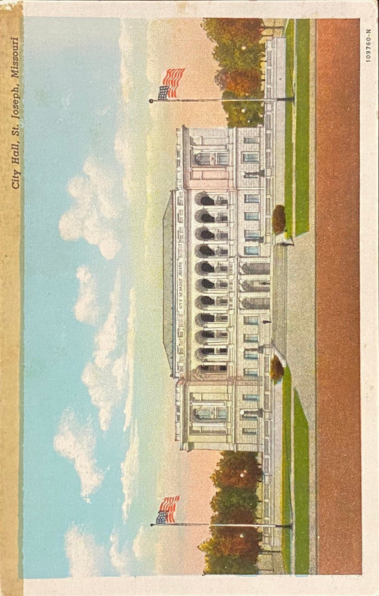 City Hall, St. Joseph, Missouri - 1940s Linen Postcard