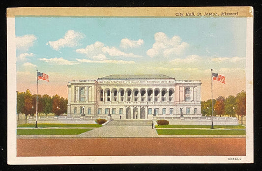 City Hall, St. Joseph, Missouri - 1940s Linen Postcard