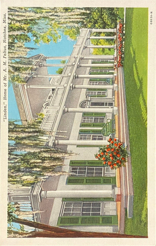 Linden, Home of Mr. A.M. Feltus, Natchez, Mississippi - 1940 Linen Postcard