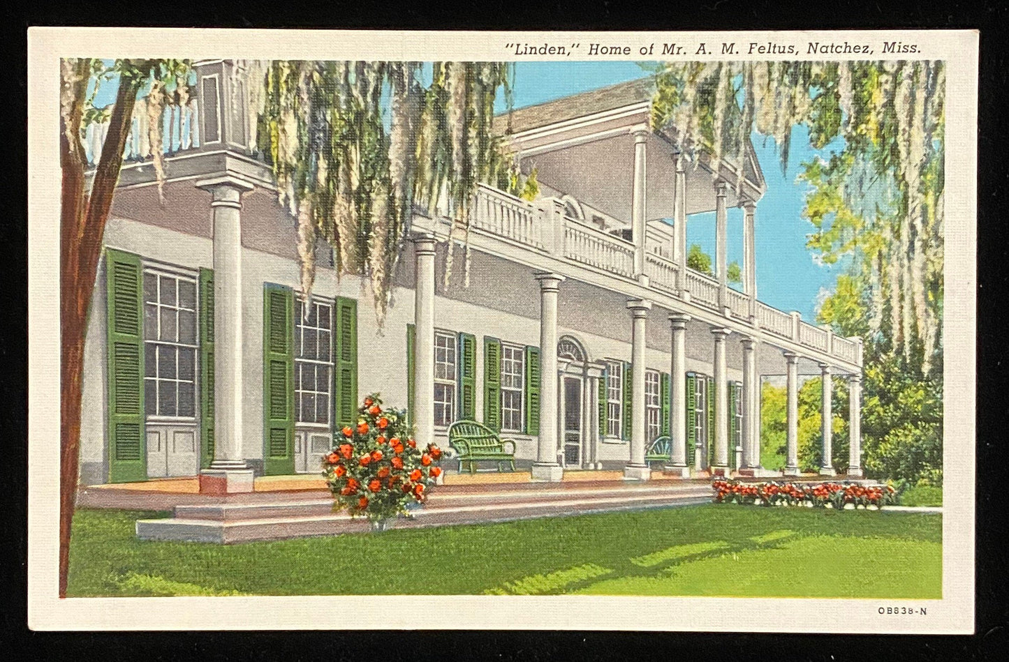 Linden, Home of Mr. A.M. Feltus, Natchez, Mississippi - 1940 Linen Postcard
