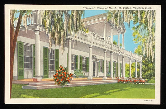 Linden, Home of Mr. A.M. Feltus, Natchez, Mississippi - 1940 Linen Postcard
