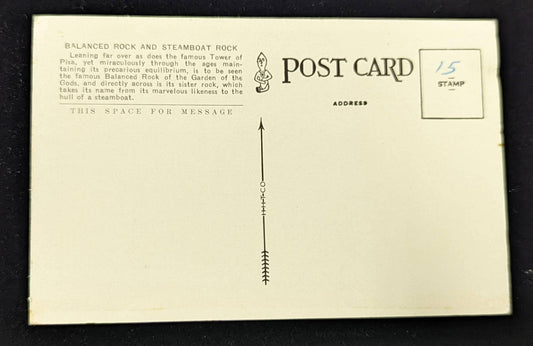 Balanced Rock - Steamboat Rock - Garden of the Gods - Colorado - Vintage Postcard