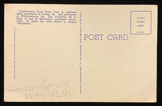 Old Man of the Falls - Cumberland Falls State Park - Kentucky - 1945 Linen Postcard