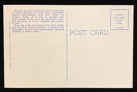 Drapery Room in Mammoth Cave - Kentucky - Frozen Niagara Entrance - 1939 Linen Postcard