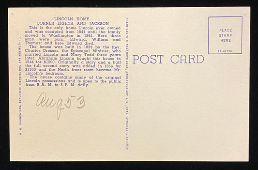 Front Parlor - Abraham Lincoln's Home - Springfield, Illinois - 1949 Linen Postcard