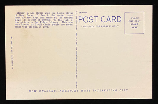 Lee Circle, Showing Library and Shriners Temple, New Orleans, Louisiana - 1937 Linen Postcard