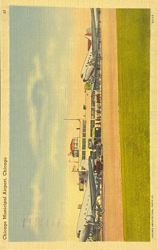 Chicago Municipal Airport - Chicago, Illinois - 1930s Linen Postcard
