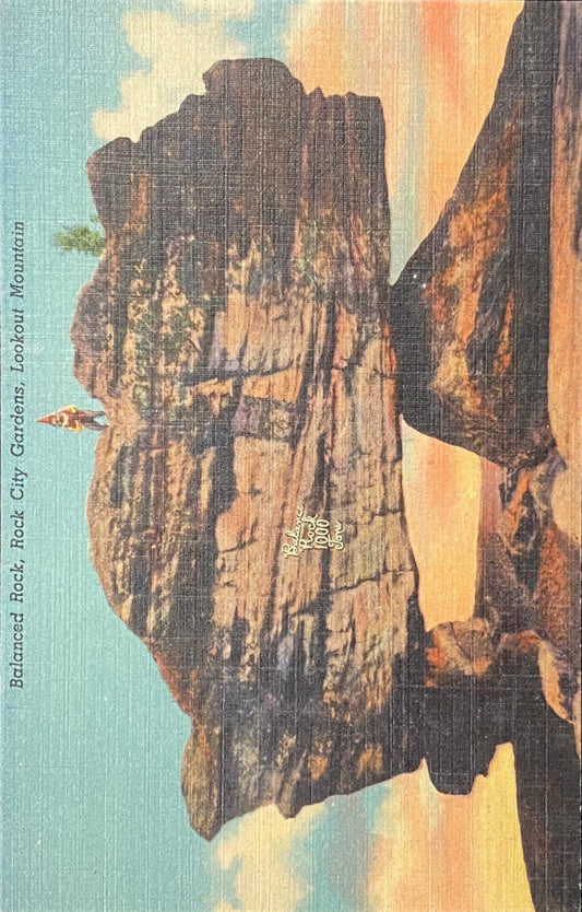Balanced Rock - Rock City Gardens - Lookout Mountain, Georgia - 1938 Linen Postcard