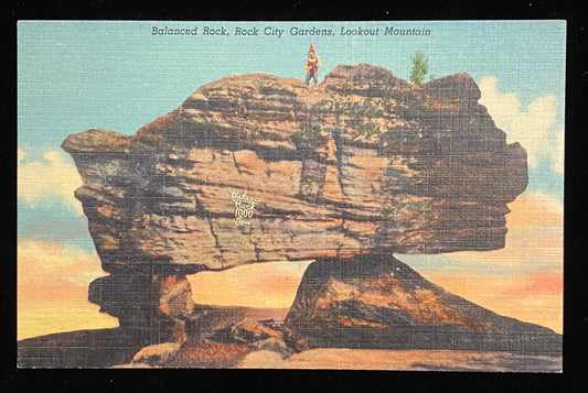 Balanced Rock - Rock City Gardens - Lookout Mountain, Georgia - 1938 Linen Postcard