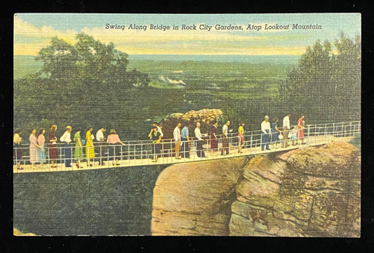 Swing Along Bridge - Rock City Gardens - Lookout Mountain, Georgia - 1949 Linen Postcard