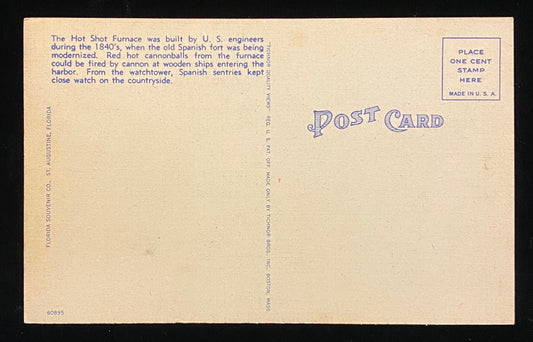 Castillo de San Marcos National Monument - Tower and Hot Shot Furnace - St. Augustine, Florida - 1940s Linen Postcard
