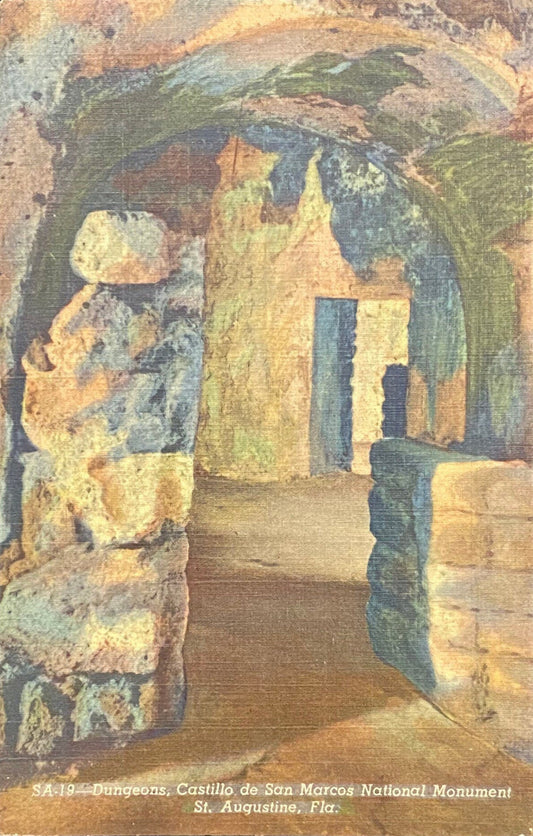 Dungeons - Castillo de San Marcos National Monument - St. Augustine, Florida -  1948 Linen Postcard
