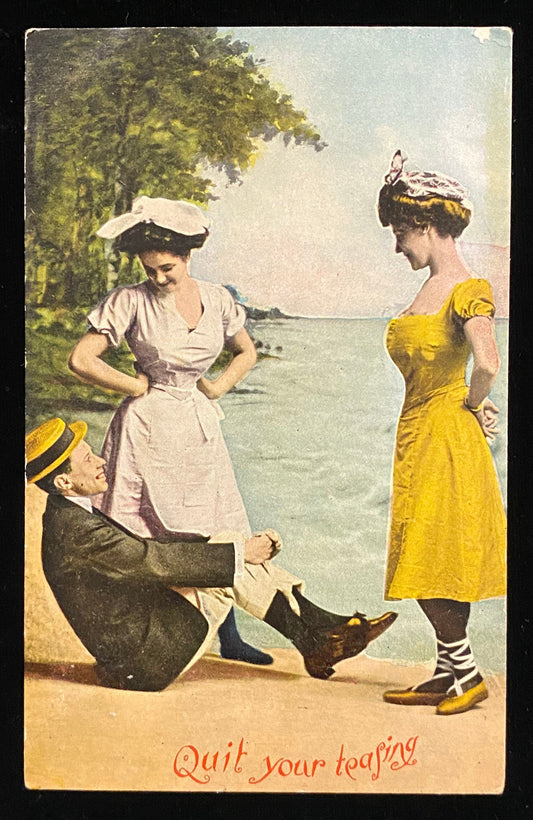 Quit Your Teasing - Satrical Vintage Postcard
