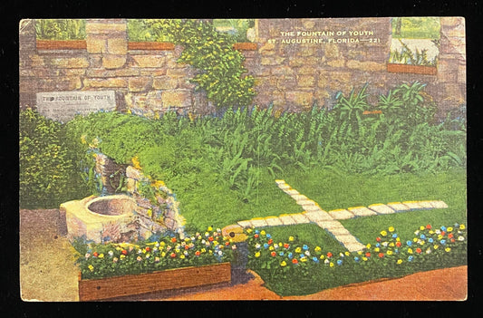 The Fountain of Youth - St. Augustine, Florida - 1940s Linen Postcard