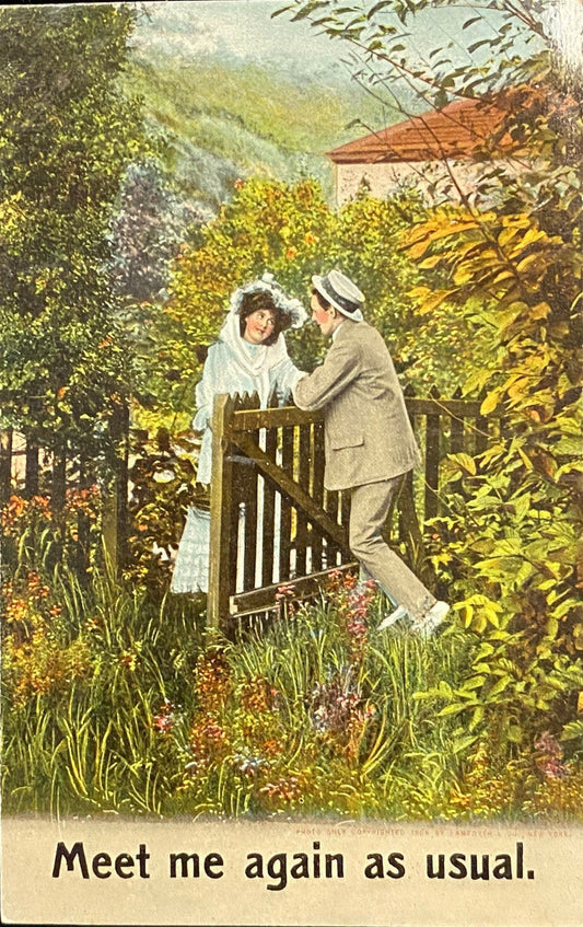 Meet Me Again As Usual - Romantic Vintage Postcard