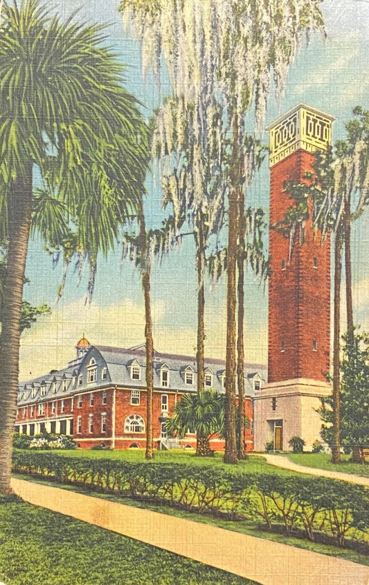 Chaudoin Hall and Hulley Tower - Stetson University - Deland, Florida - 1942 Linen Postcard