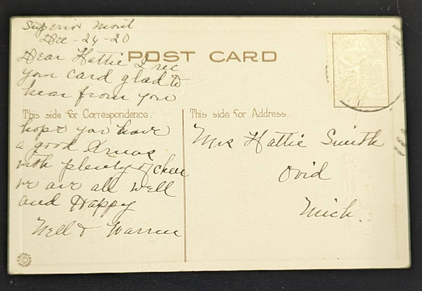 To Greet You - Vintage Christmas Embossed and Engraved Postcard