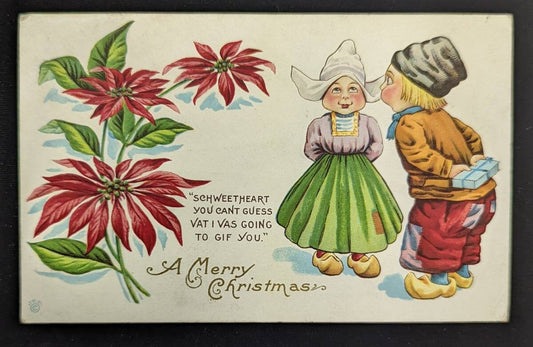 A Merry Christmas - Vintage Dutch Embossed Christmas Postcard