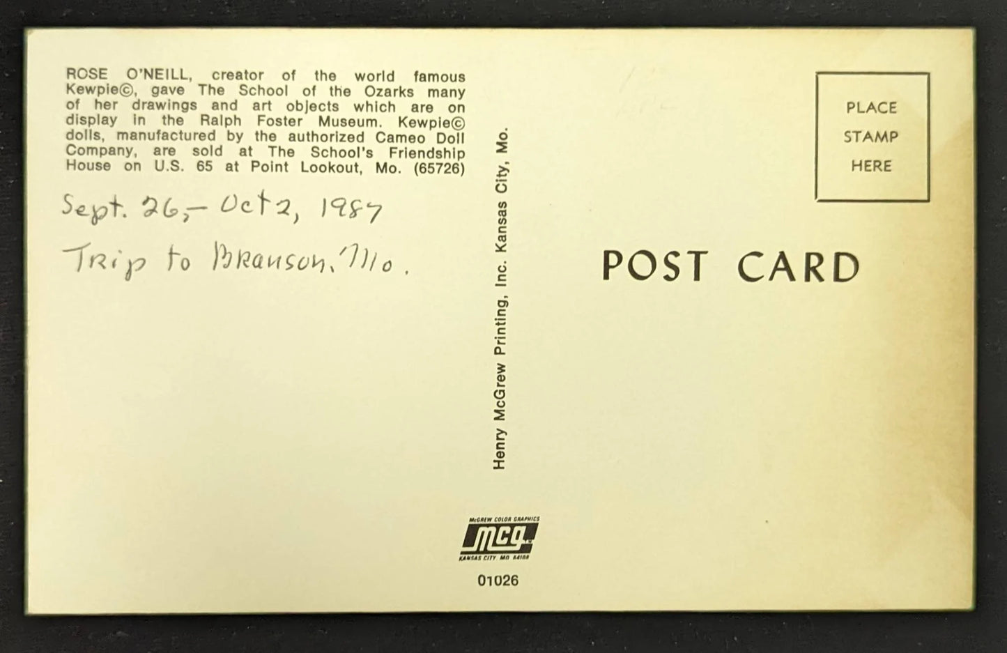 Rosie O'Niell 1987 Reproduction Kewpie Christmas - Vintage Christmas Postcard