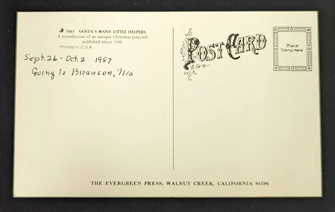 Rosie O'Niell 1987 Reproduction Santa's Many Little Helpers - Vintage Christmas Postcard