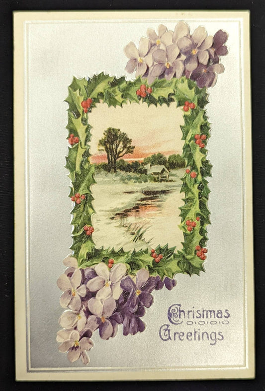 Embossed Christmas Greetings Vintage Postcard