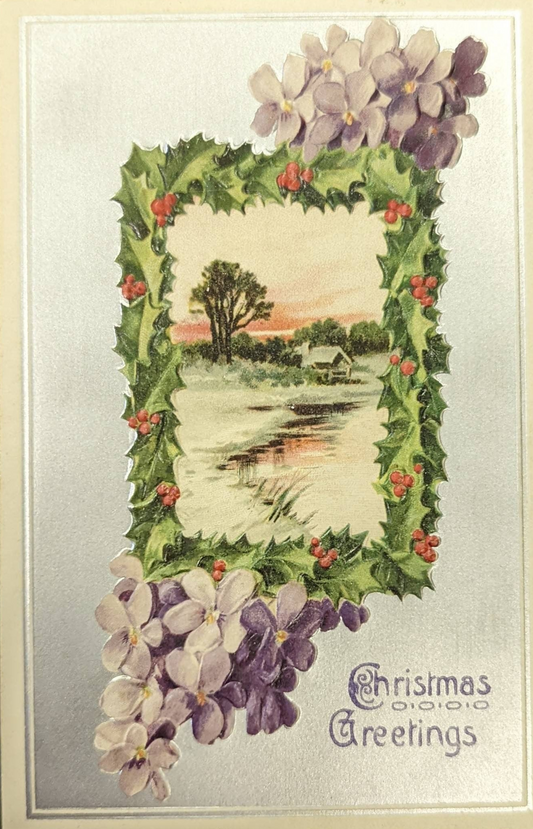 Embossed Christmas Greetings Vintage Postcard