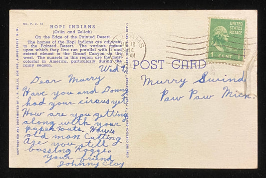 Hopi Indians, Arizona - 1940s Linen Postcard