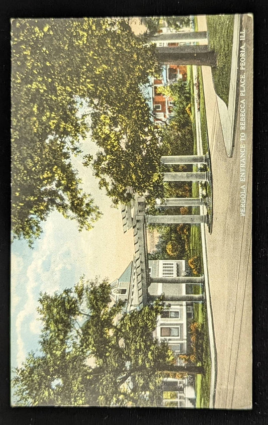 Pergola Entrance to Rebecca Place, Peoria, Illinois - Historic Neighborhood, Vintage Postcard