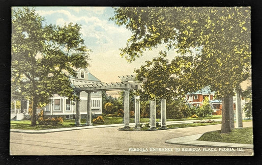 Pergola Entrance to Rebecca Place, Peoria, Illinois - Historic Neighborhood, Vintage Postcard