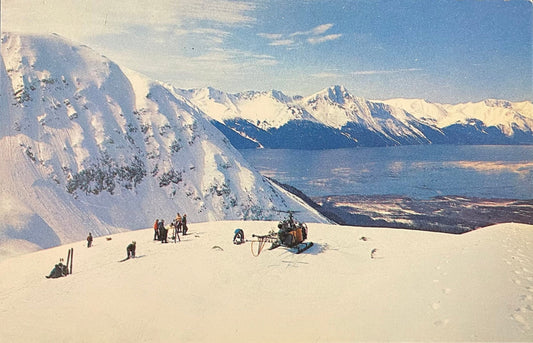 Skiing in Alaska by Helicopter-Lift - 1950s Alaska Postcard