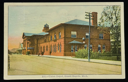 Union Depot - Grand Rapids, Michigan - 1908 Postcard