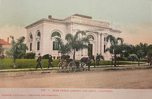 Free Public Library - San Diego, California - 1908 Postcard
