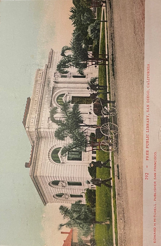 Free Public Library - San Diego, California - 1908 Postcard