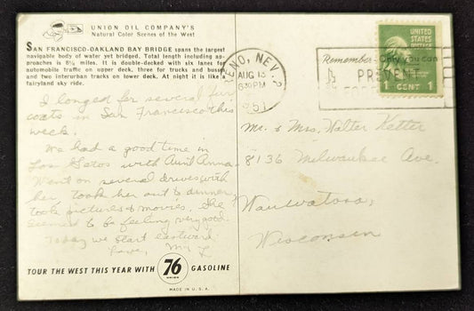 San Francisco - Oakland Bay Bridge, California - Vintage Postcard