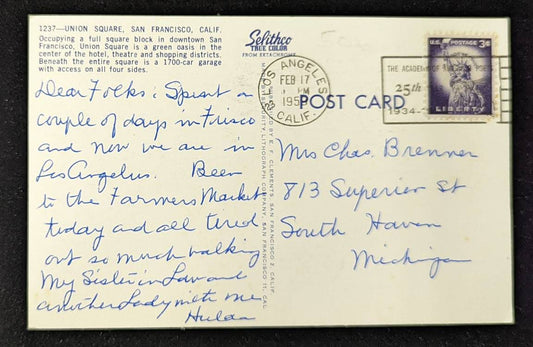 Union Square - San Francisco, California - Vintage Postcard