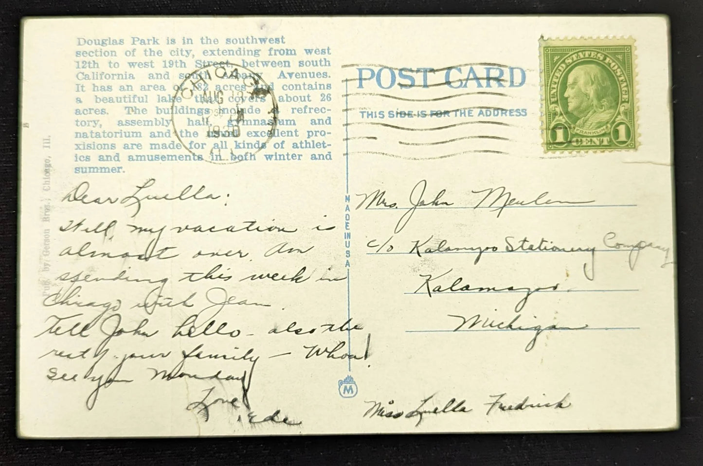 Pavilion, Douglas Park, Chicago, Illinois - Vintage Postcard