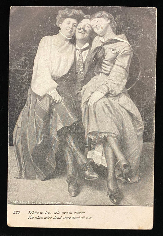 RPPC offset printed photo -Flirtatious Man Black and White Photo, 1907 -  Humor/Romance Postcard